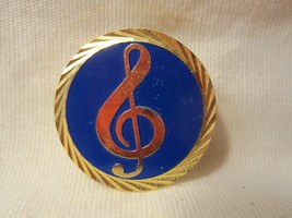 vintage Musical Note Treble Clef Pin: Circle Blue on Gold Swirl edge - £3.99 GBP