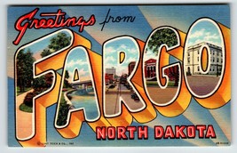 Greetings From Fargo North Dakota Large Big Letter Linen Postcard Curt Teich - £10.25 GBP