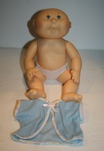 Cabbage Patch Kid Green Eyes Baby Bath Tub Doll Robe Diaper Vinyl Bald V... - $44.95