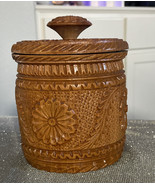 Vintage Wooden Hand Carved Jar Lid Light Wood  Floral Handmade Detailed ... - £18.26 GBP