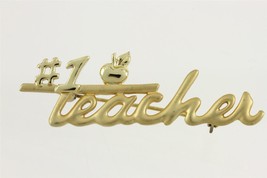 Vintage Costume Jewelry Gold Tone Figural #1 Teacher Brooch Pin 2.25&quot; Long - £12.53 GBP