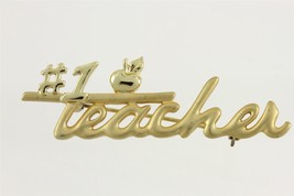 Vintage Costume Jewelry Gold Tone Figural #1 Teacher Brooch Pin 2.25&quot; Long - £11.90 GBP