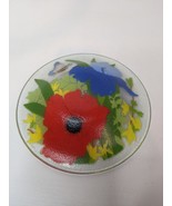 Peggy Karr Signed Fused Glass Plate Bowl Poppies Floral Spring Butterfly... - £21.92 GBP
