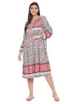 Floral Printed Pink Poly Cotton Empire Dress for Women - £24.83 GBP