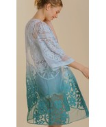 New Umgee S OVERSIZED Sheer Floral Lace Aqua Ombre Open  Jacket Hook Clo... - $26.00