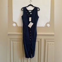 Iris &amp; Ink Helena linen navy button dress D495 midi size 10 IT - $1,632.89 MXN