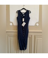 Iris &amp; Ink Helena linen navy button dress D495 midi size 10 IT - $1,606.29 MXN