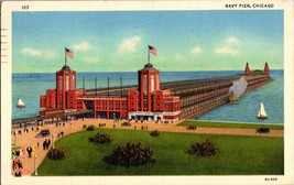 Vtg Postcard Navy Pier Chicago, Lake shore Drive Chicago, IL, Postmarked 1939 - £5.41 GBP