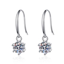 Sterling Silver Diamond Earring Classic Round Cut Moissanite Ear Hook Earrings D - £55.97 GBP