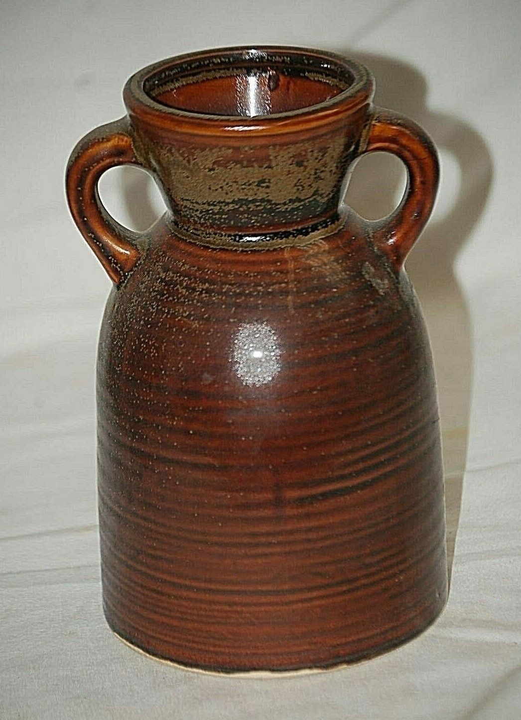 Hosley Potteries Rustic Stoneware Vase Double Handled Brown Glazed Art P... - $24.74