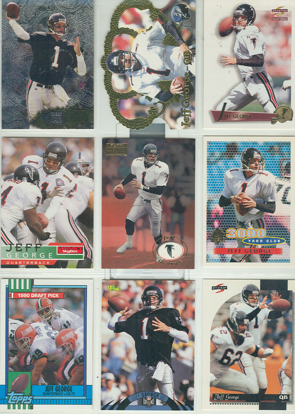 JEFF GEORGE  ATLANTA FALCONS, 9 FOOTBALL CARDS ! INCLUDING ROOKIE CARDS !  - $2.00