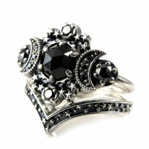 Gothic Cosmos Moon Ring Set Silver Moon and Stardust Size 6.5 - £15.39 GBP