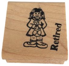 Touche Rubber Stamp School Girl with Teddy Bear Childhood Kid Card Making Small - £6.26 GBP
