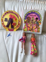 Vintage 1970 Mattel Rock Flowers Doll Case &  Dolls Jeans In fringe Moc Fashions - $124.99