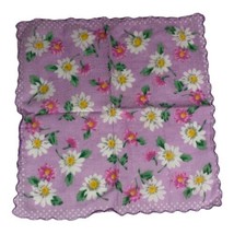 Lavender White Yellow Daisy Floral Scalloped Edge Handkerchief Hanky Vin... - £12.91 GBP