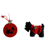 Lot 2x Scottie Dog Christmas Ornament Scottish Terrier Black Red Sweater... - $213.11 MXN