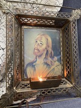 Vintage Lighted Jesus Last Supper Hologram Filagree Brass Picture Frame ... - $39.27
