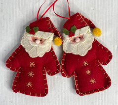 2 Santa Claus Ornaments 5.5&quot; Felt Santa Saint Nick Handmade Decoration Christmas - £9.45 GBP