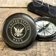 Vintage Nautical Compass US Navy Engraved Brass Collectible For Camping Hiking - £48.47 GBP