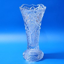 Vintage Imperial Glass 10&quot; Flared Vase - Nucut Hobstar Sawtooth Rim, Fan &amp; Stars - £34.77 GBP