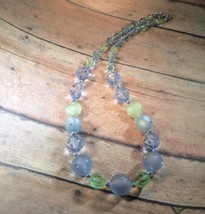 Necklace Bead Blue w/Sparkles and Green Graduated Upcycled Handmade  - $12.00