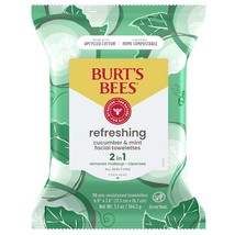 Burt&#39;s Bees Refreshing Facial Towelettes With Cucumber and Mint, Pre-Moistened T - £11.85 GBP