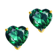 0.50 - 3.00 Ct 14K Solid Yellow Gold Heart Emerald Screw Back Stud Earring - £32.04 GBP