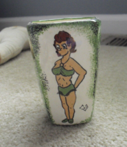 Oddball Vintage Fox Signed Painted Folk Art Coffee Mug Dog Woman in Bikini - £22.23 GBP