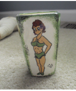 Oddball Vintage Fox Signed Painted Folk Art Coffee Mug Dog Woman in Bikini - $27.72
