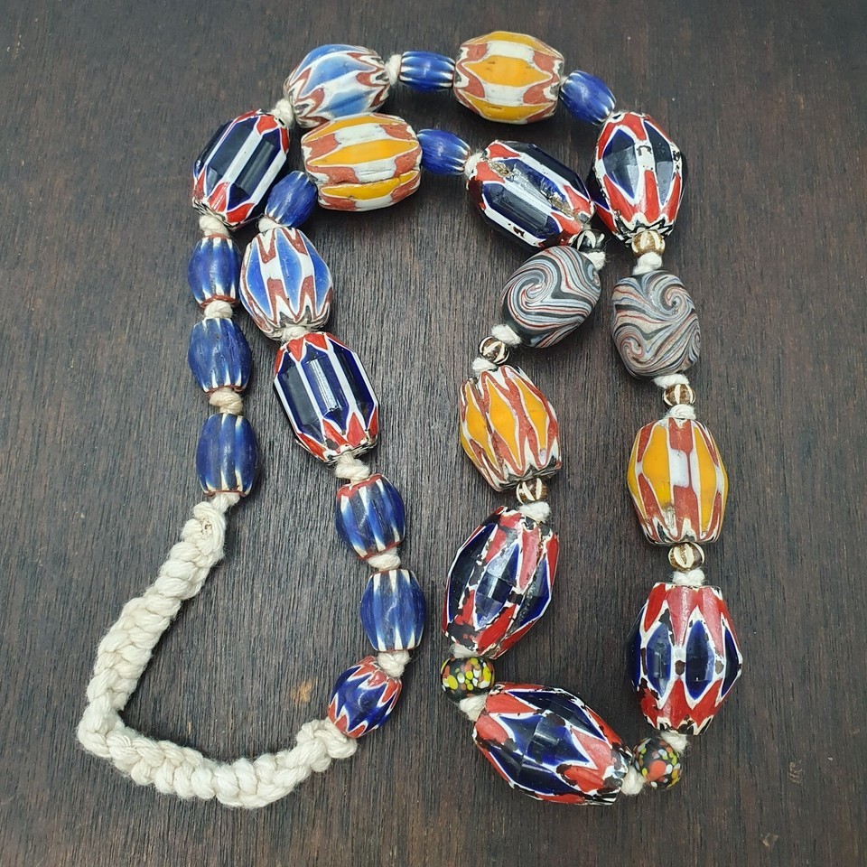 Vintage venetian Style Chevron BIG Beads Collection beaded Necklace B21 - $64.40
