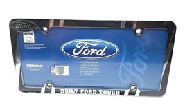 Chroma Ford Built Ford Tough Chrome &amp; Black METAL License Plate Frame - £18.11 GBP