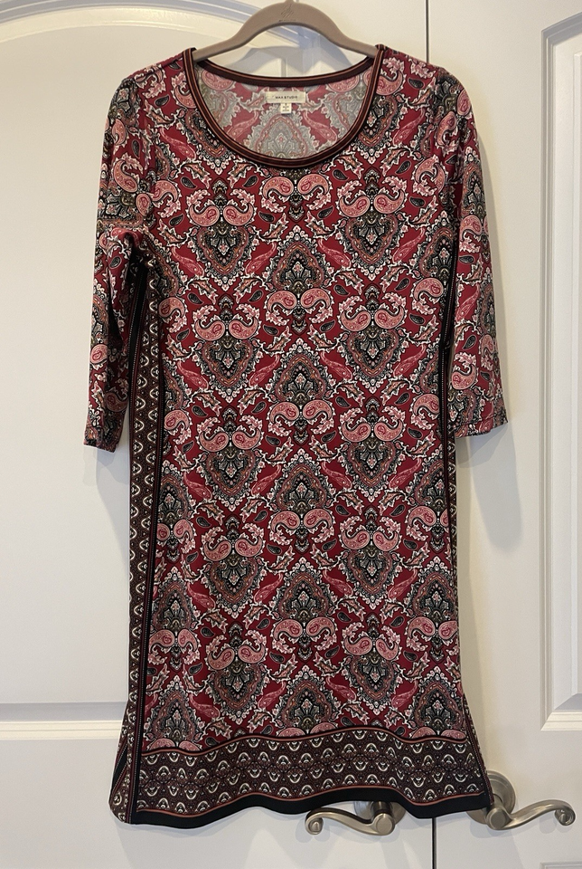 Max Studio A-Line Sheath Dress Red Multi color Size Small - $13.81