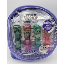 Star Wars The Mandalorian Lip Gloss Set 4 Lip Gloss &amp; 1 Sheet Nail Stickers - $12.27