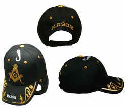 Mason Freemason Masonic Letters Black Gold Trim Embroidered Hat Cap - £20.53 GBP