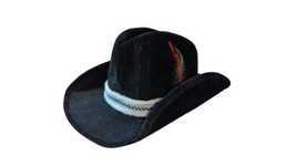 United Hatters Cap &amp; Millinery Works Int Vintage Black Cowboy Corduroy S... - £27.82 GBP
