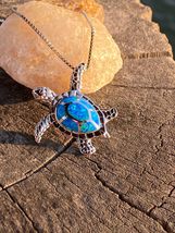 BLUE OPAL S925 Sterling Silver Sea Turtle Pendant with Box Chain - £12.75 GBP