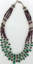 Necklace4 Fatto Con Gemme E Decorativo Argento Guide, Granato E Greenstone - $65.29