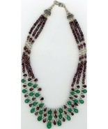 Necklace4 Fatto Con Gemme E Decorativo Argento Guide, Granato E Greenstone - $89.29 CAD