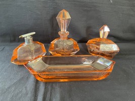 Vanity Set Pink Depression Glass bottle vanity water perfume vintage antique - £103.11 GBP