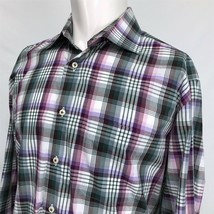 Peter Millar Spread Collar Multicolor Plaid Casual Shirt Large Purple Blue - £18.92 GBP