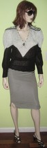 Vintage Women&#39;s Ladies MAGNOLIA Pearls Jewel Pattern Grey Black Sweater Sz Small - £39.31 GBP