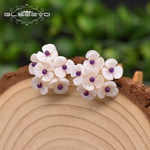 Natural Shell Flower Purple Jade Korean Stud Earrings For Women Wedding Romantic - £37.19 GBP