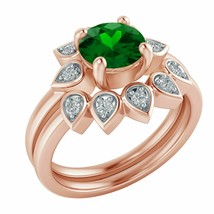 1.01 Ct Green Emerald Diamond 10k Rose Gold Plated Engagement Wedding Ring Set - £97.68 GBP