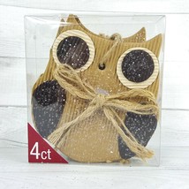 Woodland Owl 4&quot; Ornament 4pc Christmas w Jute Bow &amp; Glitter Wreath Tree NEW - $9.40