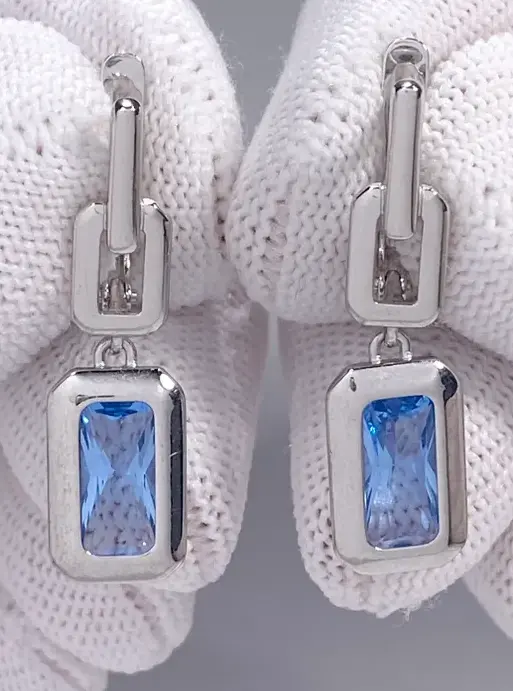 Earrings women silver 925 jewelry long earrings with topaz - $145.00