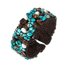 Mosaic TQ-Tiger-Pearl Expandable Organic Cuff-Bracelet - £12.72 GBP