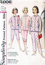 Vintage 1960&#39;s Misses&#39; PAJAMAS Pattern 4006-s Size 14 - $12.00