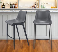Set of Two 30" Dark Gray And Black Faux Leather And Steel Bar Height Bar Chairs - $11,640.22 MXN