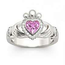 1.25Ct Simulé Saphir et Diamant Coeur Claddagh Promesse Bague Argent Sterling - £64.99 GBP