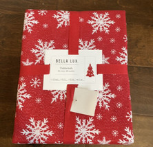 Bella Lux Snowflake Red White Tablecloth Shimmer 60”x120” Rectangular Christmas - £36.03 GBP